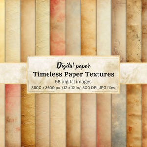 Timeless Paper Textures – Digital Paper Bundle with 58 Vintage Aged Paper Backgrounds, Scrapbooking, Invitations, Printables, Graphic Design