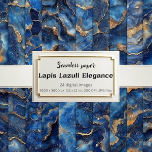 Lapis Lazuli Digital Papers | 24 Seamless JPG Blue and Gold Textures for Scrapbooking, Invitations, Backgrounds | Elegant Luxury Design Pack