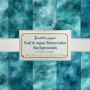 Teal and Aqua Watercolor Digital Paper Bundle - 23 Seamless Cyan Backgrounds, Aquarelle Grunge Textures, Scrapbooking, Branding, Invitations