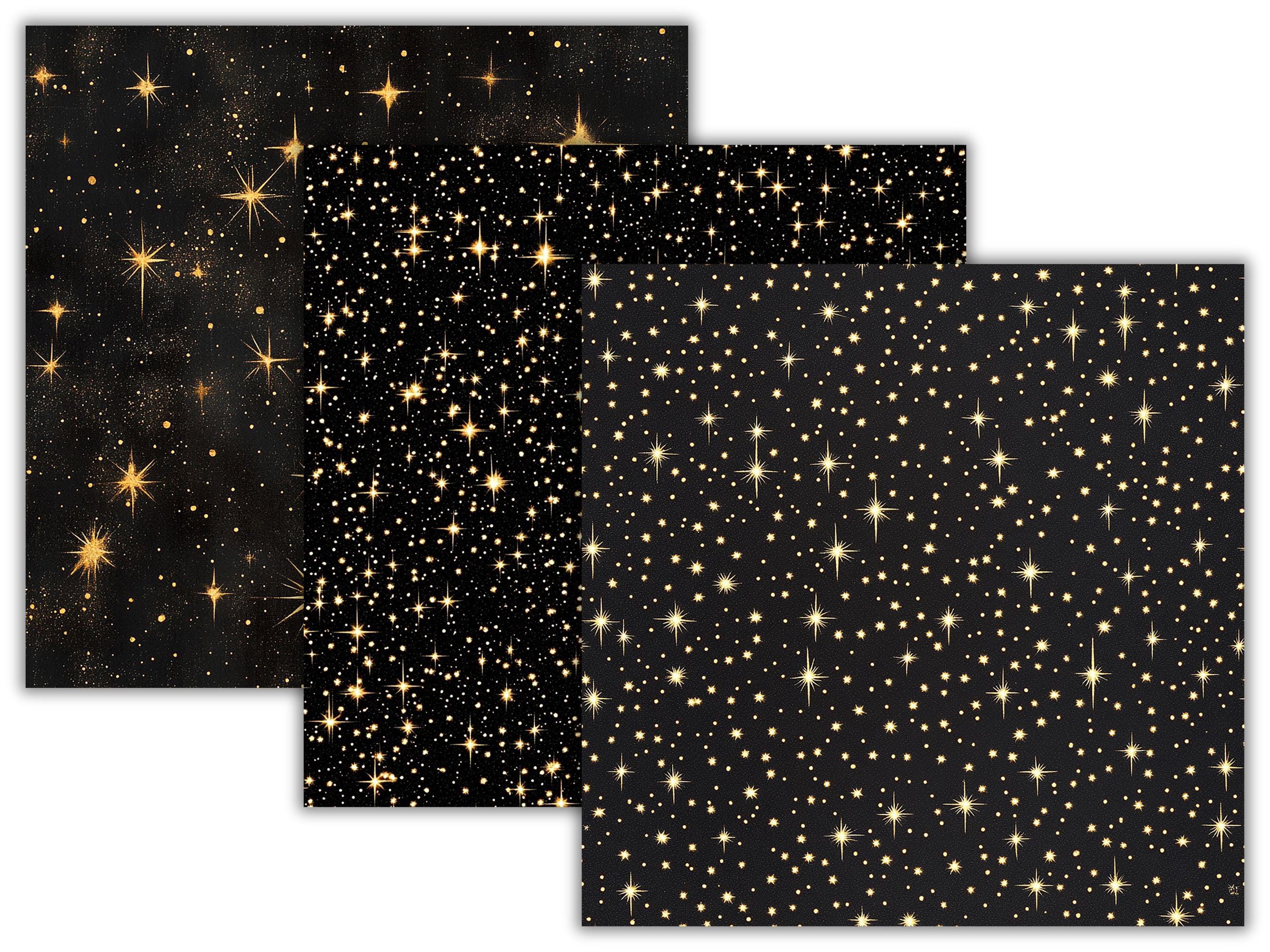 Golden Starry Night Digital Paper Pack, 26 Seamless Gold Stars ...