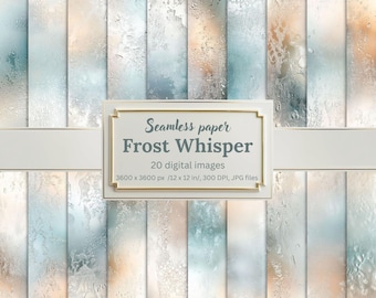 Frost Whisper Digital Paper Pack, 20 Seamless Frosted Glass Textures, Cool Icy Abstract Backgrounds, Scrapbooking, Branding, Winter Design