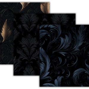 Midnight Damask Digital Paper Set, 20 Seamless Black Baroque Textures ...