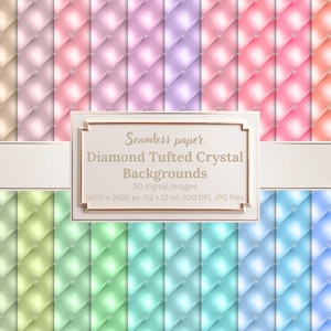 Diamond Tufted Crystal Backgrounds Seamless Digital Papers, Luxury Quilted Upholstery Pastel Textures