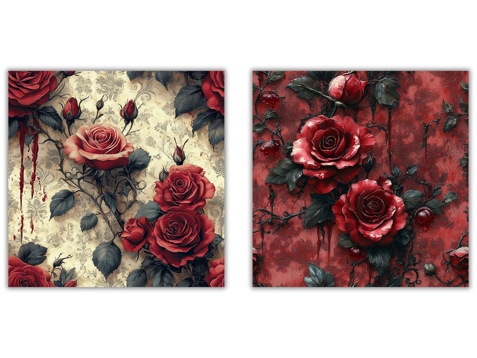 Bloody Red Roses Digital Paper, Seamless Halloween Backgrounds, Dark ...