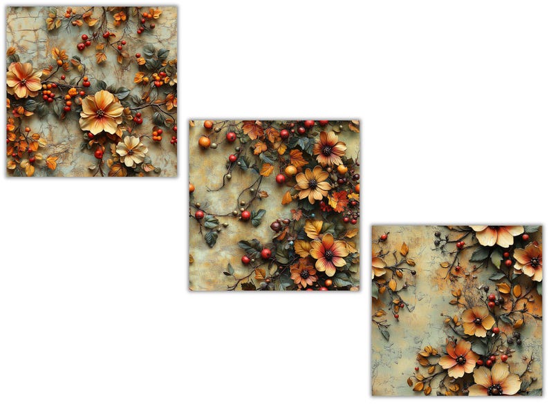 Autumn 3D Seamless Digital Paper Pack | Rustic Vintage Textured ...