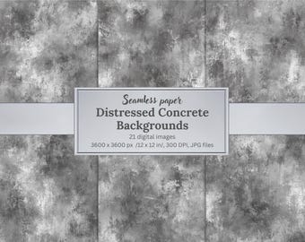 Distressed Concrete Digital Paper Bundle, Seamless Gray Silver Backgrounds, Industrial Grunge Textures, Printable Scrapbook Papers, Branding