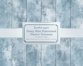 Dusty Blue Distressed Plaster Textures, Seamless Digital Paper, Soft Grunge Backgrounds, Printable Scrapbook Papers
