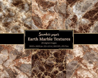 Earth Marble Textures, Seamless Digital Papers, Natural Stone Backgrounds, Brown Printable Scrapbook Papers, Branding, Invitations, Crafts