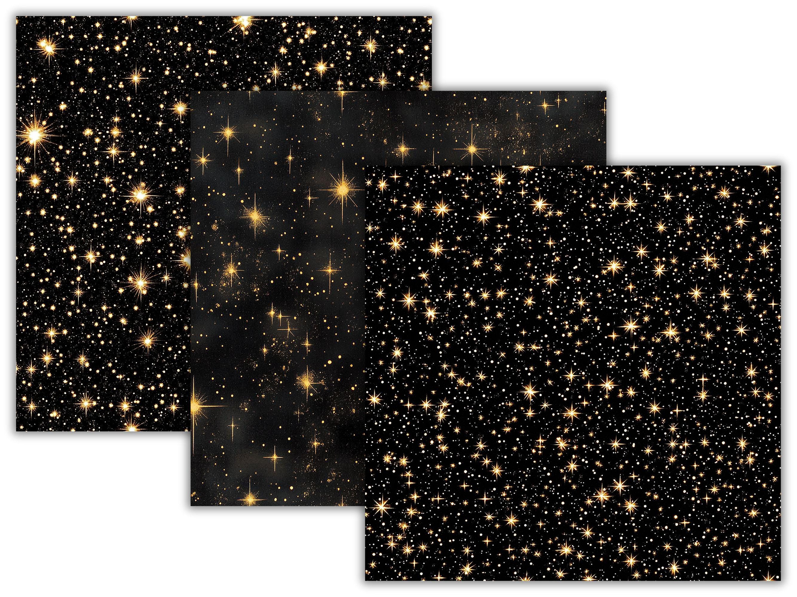 Golden Starry Night Digital Paper Pack, 26 Seamless Gold Stars ...