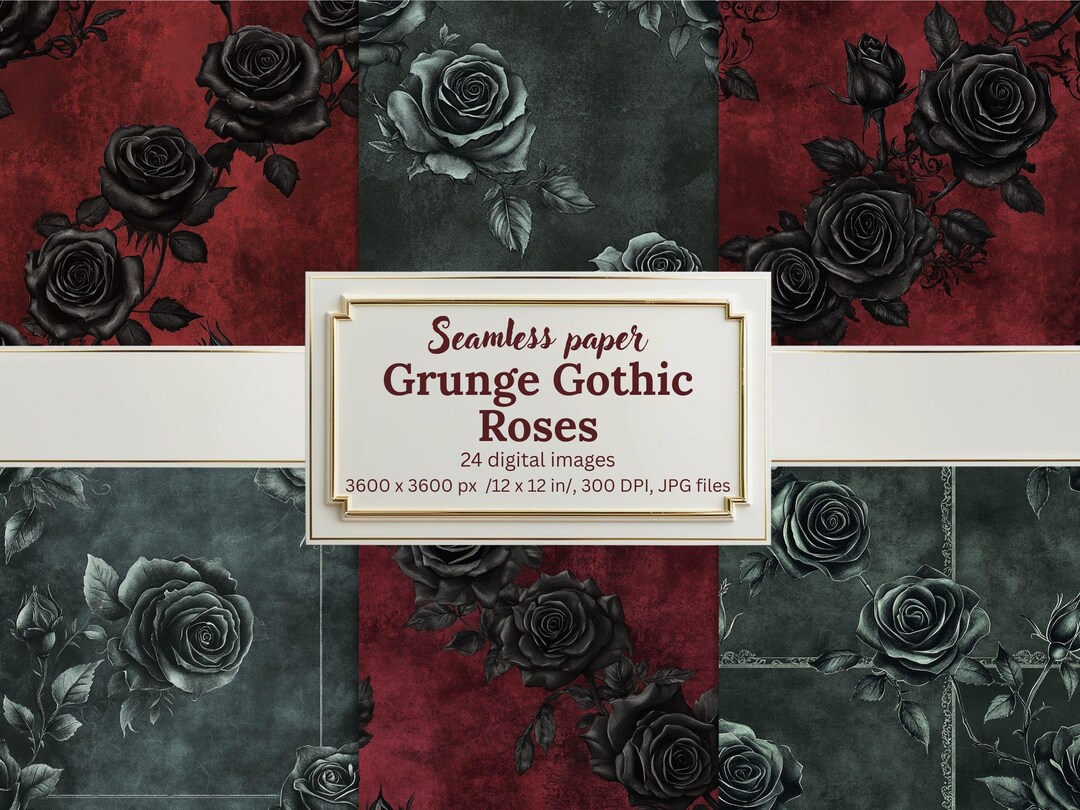 Grunge Gothic Roses Digital Paper Bundle, Seamless Distressed Textures ...