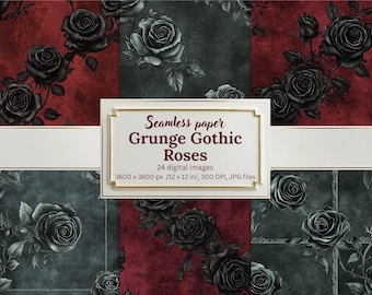Grunge Gothic Roses Digital Paper Bundle, Seamless Distressed Textures, Dark Floral Backgrounds, Flower, Printable Scrapbook Papers, Crafts