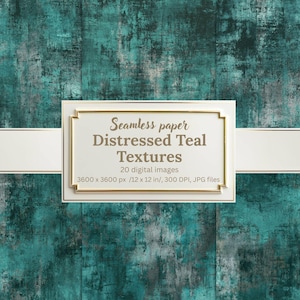 Distressed Teal Digital Paper Bundle, Seamless Blue Green Backgrounds, Grunge Teal Gray Textures, Printable Scrapbook Papers, Rustic, Patina