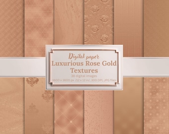 Luxurious Rose Gold Textures Digital Paper Pack, Metallic Backgrounds for Invitations, Branding & Scrapbooking