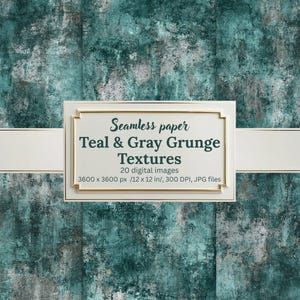 Teal and Gray Grunge Digital Paper Bundle, Seamless Distressed Textures, Blue Green Backgrounds, Patina, Printable Scrapbook Papers, Crafts