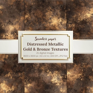 Distressed Metallic Gold and Bronze Digital Paper Bundle, Seamless Grunge Textures, Abstract Brown Backgrounds, Printable Scrapbook Papers