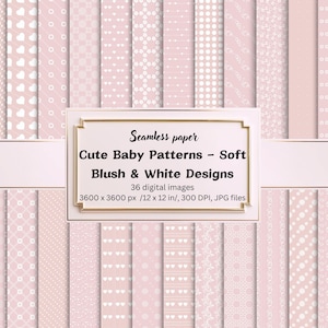 Cute Baby Pastel Patterns – 36 Seamless Digital Papers in Soft Blush Pink for Baby Shower, Scrapbooking, Newborn Invitations, Nursery Crafts
