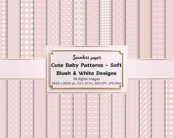 Cute Baby Pastel Patterns – 36 Seamless Digital Papers in Soft Blush Pink for Baby Shower, Scrapbooking, Newborn Invitations, Nursery Crafts