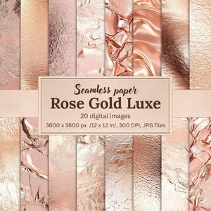 Rose Gold Luxe Digital Paper Pack - 20 Seamless Metallic Textures, Glossy Backgrounds, Crumpled Foil, Scrapbooking, Branding, Design, Crafts