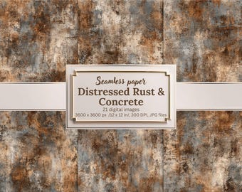 Distressed Rust & Concrete Digital Paper Bundle, Seamless Grunge Textures, Rusty Industrial Backgrounds, Scrapbooking, Sublimation, Crafts