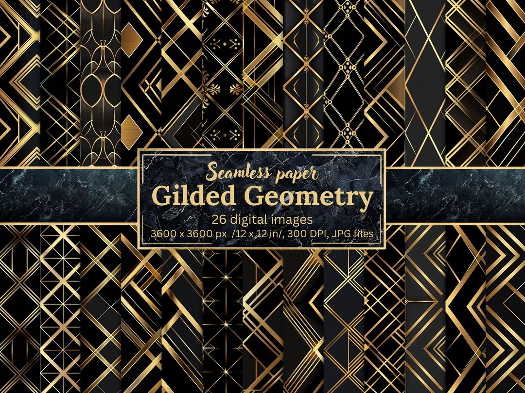 Guilded Pattern Gilded Geometry Seamless Patterns - Gold and Black Geometric Digital ...
