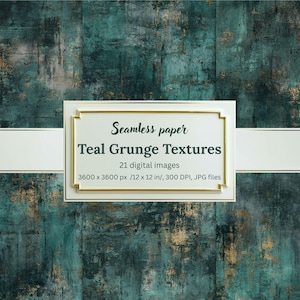 Teal Grunge Textures, Distressed Charcoal Gold Backgrounds, 21 Seamless Digital Papers, Rustic Abstract, Scrapbooking, Textile, Book Covers