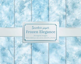Frozen Elegance Digital Paper Bundle – 26 Seamless Winter Ice Textures, Light Blue Backgrounds for Scrapbooking, Invitations, Crafts, JPGs