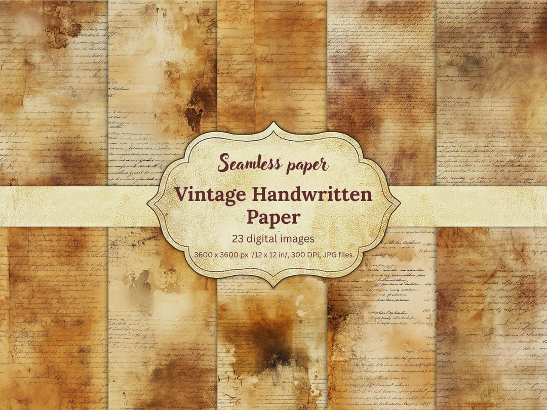 Vintage Handwritten Digital Papers, Seamless Antique Script Backgrounds ...