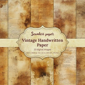 Vintage Handwritten Digital Papers, Seamless Antique Script Backgrounds, Old Letter Textures, Aged Stained Papers, Scrapbooking, Journaling