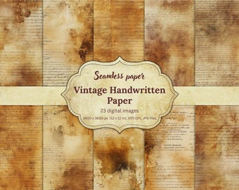 Vintage Handwritten Digital Papers, Seamless Antique Script Backgrounds, Old Letter Textures, Aged Stained Papers, Scrapbooking, Journaling