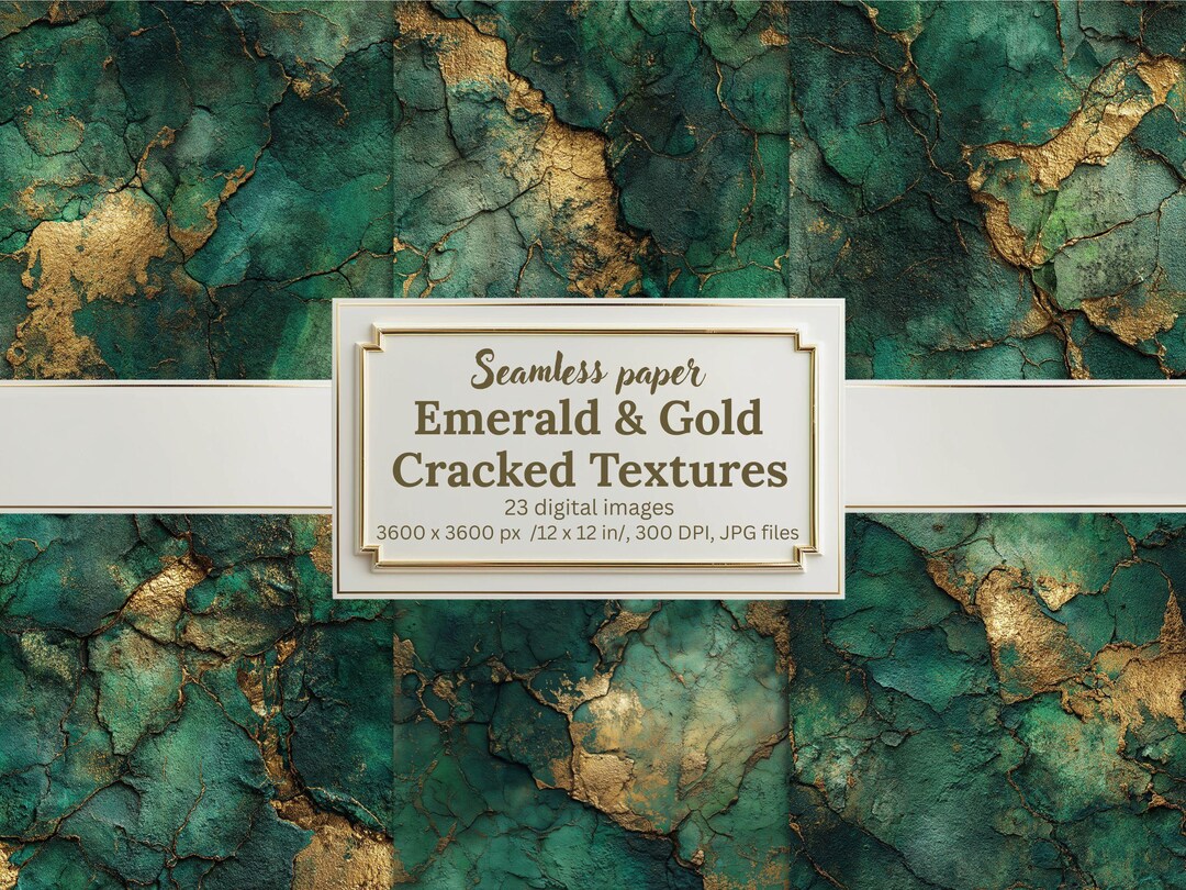 Emerald and Gold Cracked Digital Paper Bundle, Seamless Distressed ...