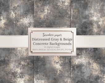 Distressed Gray and Beige Concrete Backgrounds, Seamless Digital Papers, Grunge Wall Textures, Scrapbooking, Junk Journals, Graphic Design