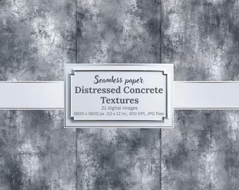 May include: Seamless paper digital images featuring distressed concrete textures. The image includes a white rectangular frame with the text "Seamless paper Distressed Concrete Textures" and details about the image size and resolution.