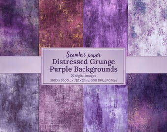 Distressed Grunge Purple Backgrounds, Seamless Digital Papers, Lavender and Violet Textures, Printable Scrapbook Papers, Invitations, Crafts