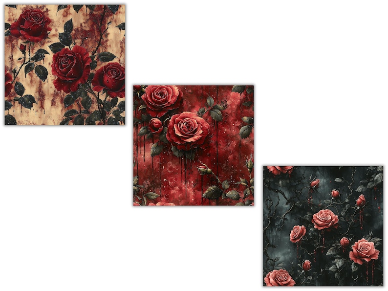 Bloody Red Roses Digital Paper, Seamless Halloween Backgrounds, Dark ...