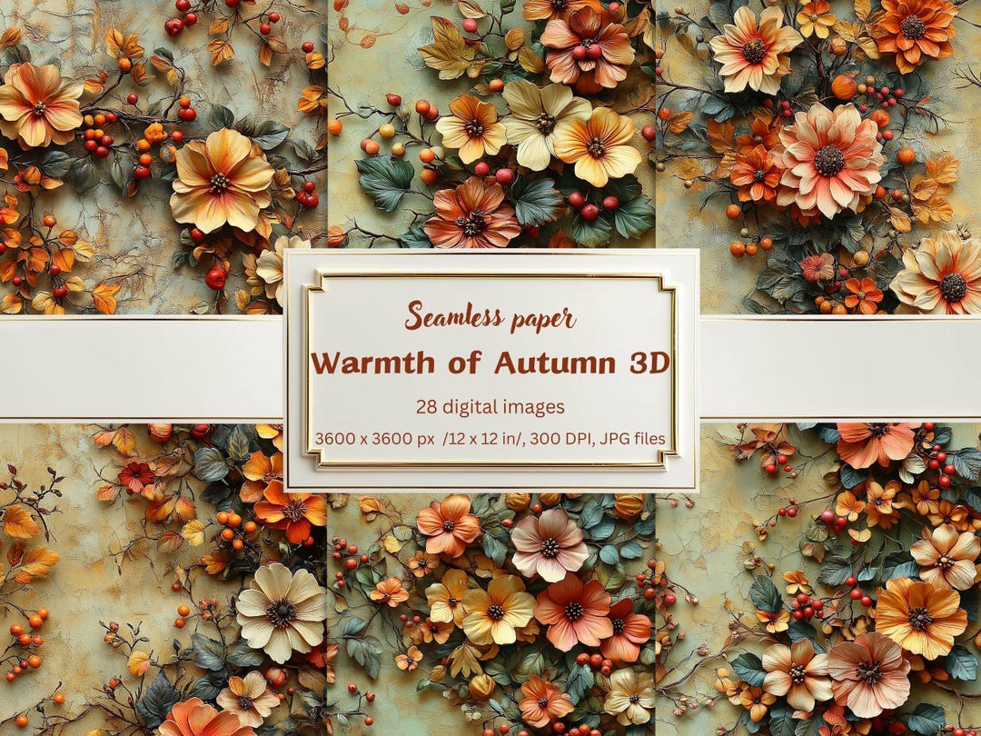 Autumn 3D Seamless Digital Paper Pack | Rustic Vintage Textured ...