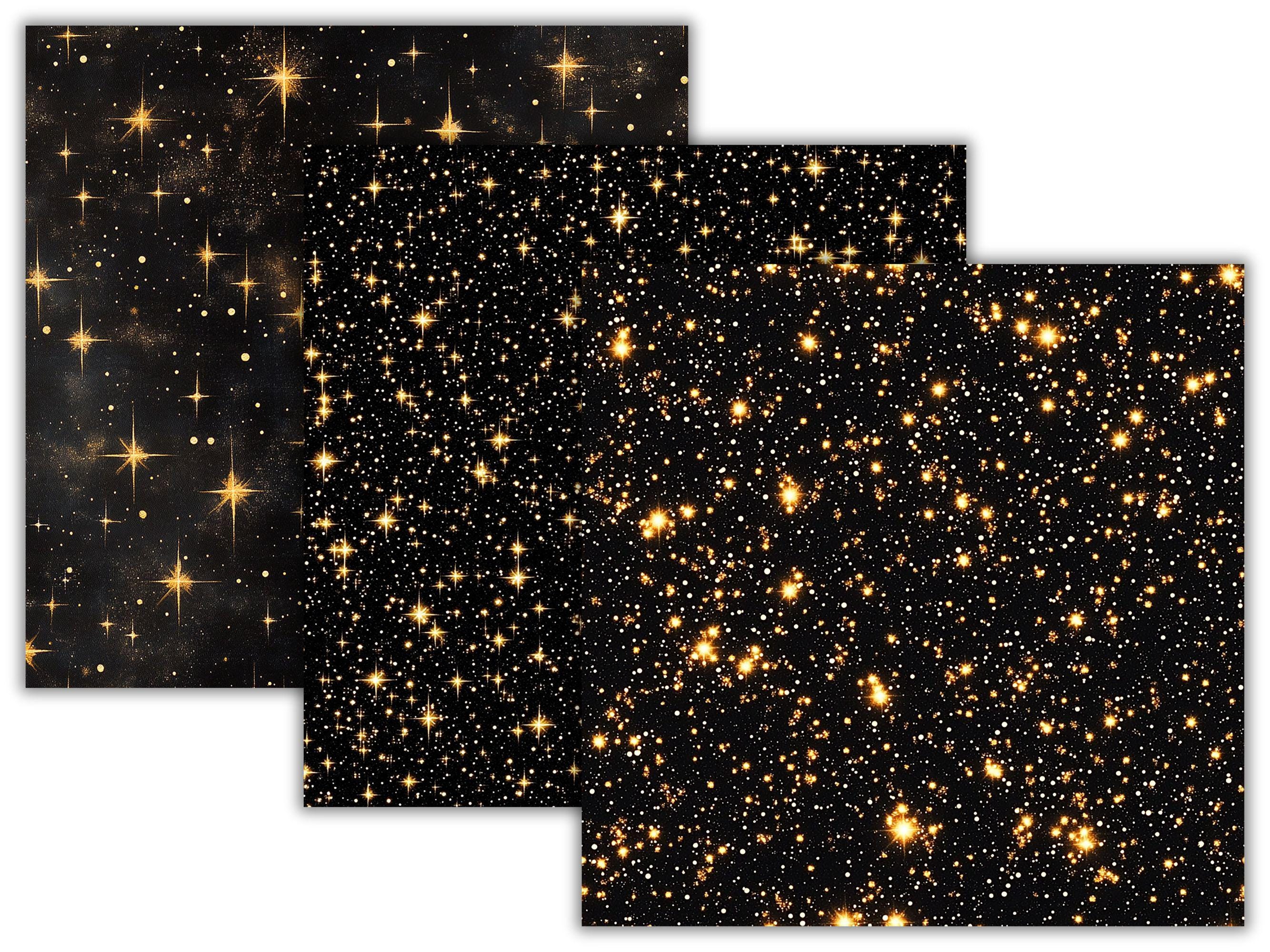 Golden Starry Night Digital Paper Pack, 26 Seamless Gold Stars ...