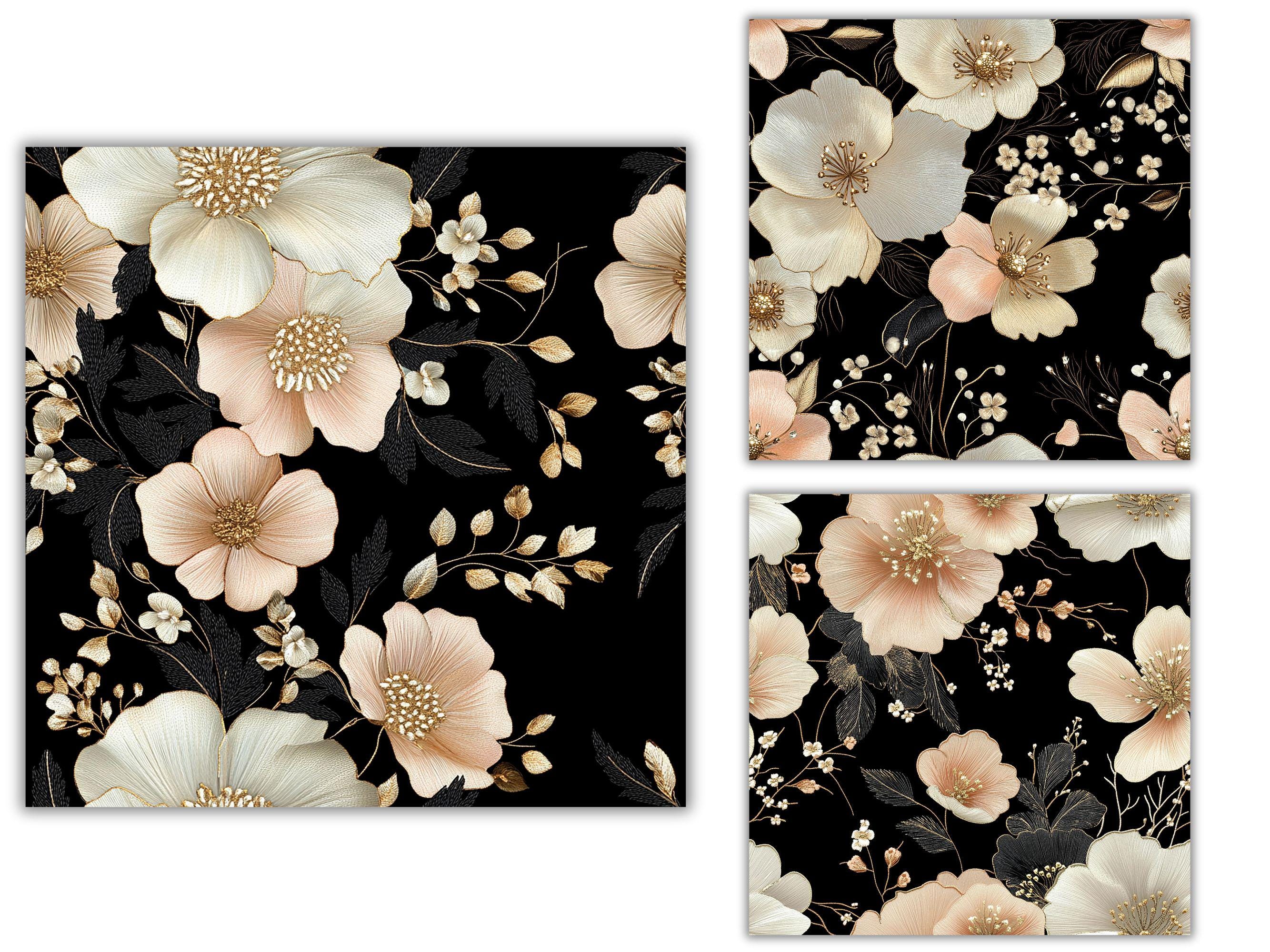 3D Embroidered Floral Seamless Digital Paper Pack, Boho Flower ...