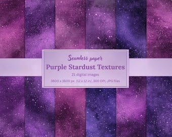 Purple Stardust Textures Digital Paper Pack, Seamless Cosmic Backgrounds for Scrapbooking Branding Design