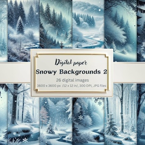 Winter Snow Digital Paper Bundle, Snowy Forest Backgrounds, Fantasy Landscapes, Snowflakes, Scrapbooking, Junk Journal, Collage, High-Res