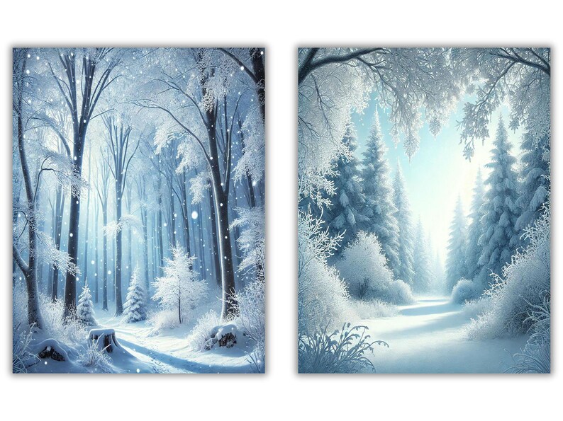 Magical Snowy Forest Backgrounds | Winter Woodland Digital Paper, Snow ...