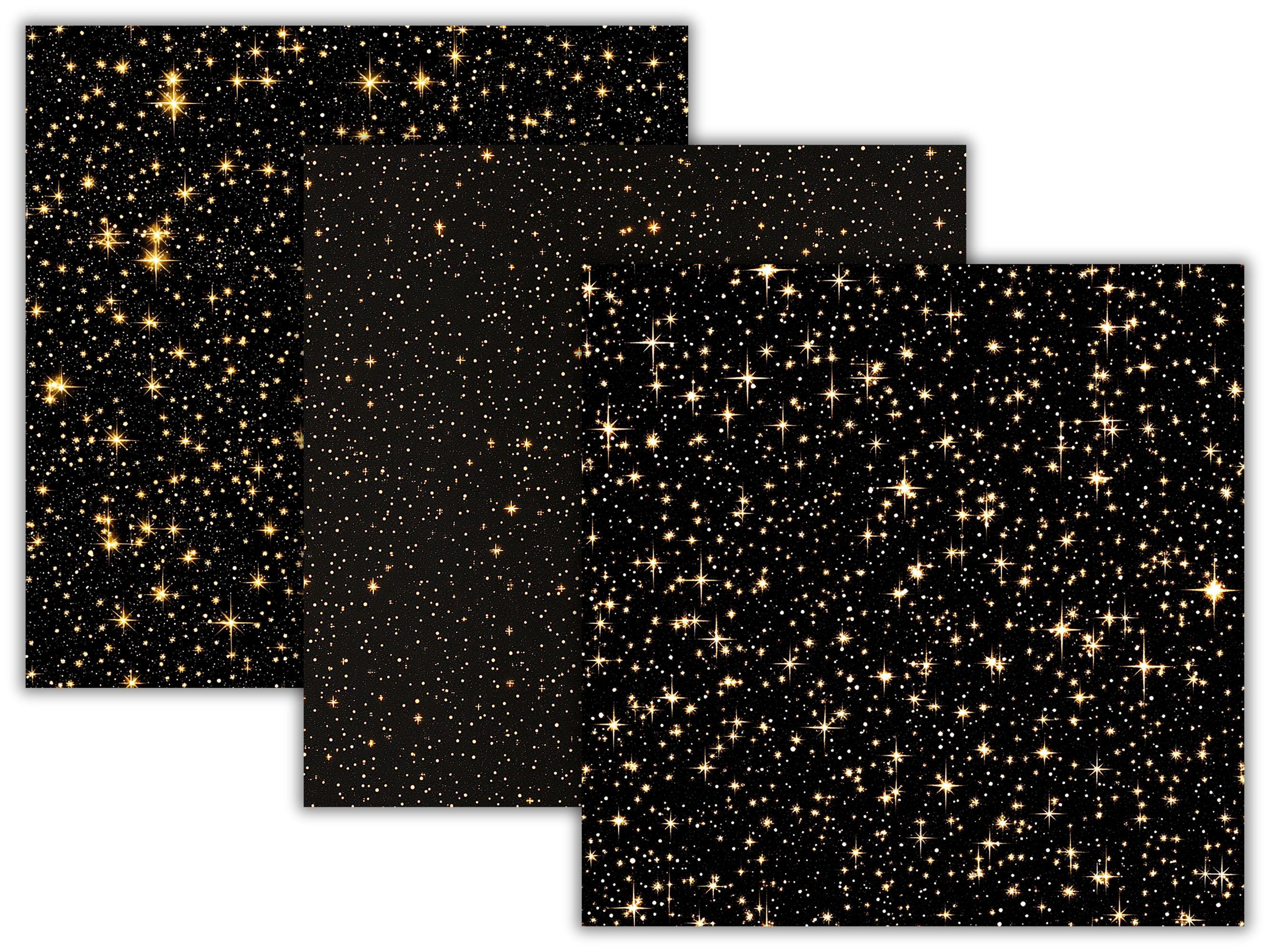Golden Starry Night Digital Paper Pack, 26 Seamless Gold Stars ...