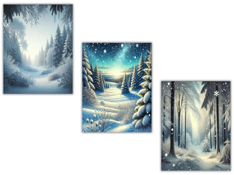 Magical Snowy Forest Backgrounds | Winter Woodland Digital Paper, Snow ...