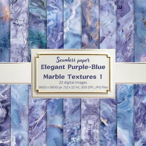Luxury Marble Digital Paper Pack - Elegant Seamless Purple-Blue-Gray Marble Textures for Scrapbooking, Branding, Web & Print Design, JPG