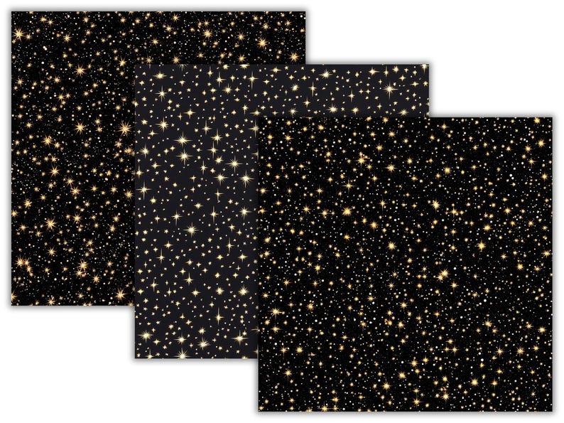 Golden Starry Night Digital Paper Pack, 26 Seamless Gold Stars ...