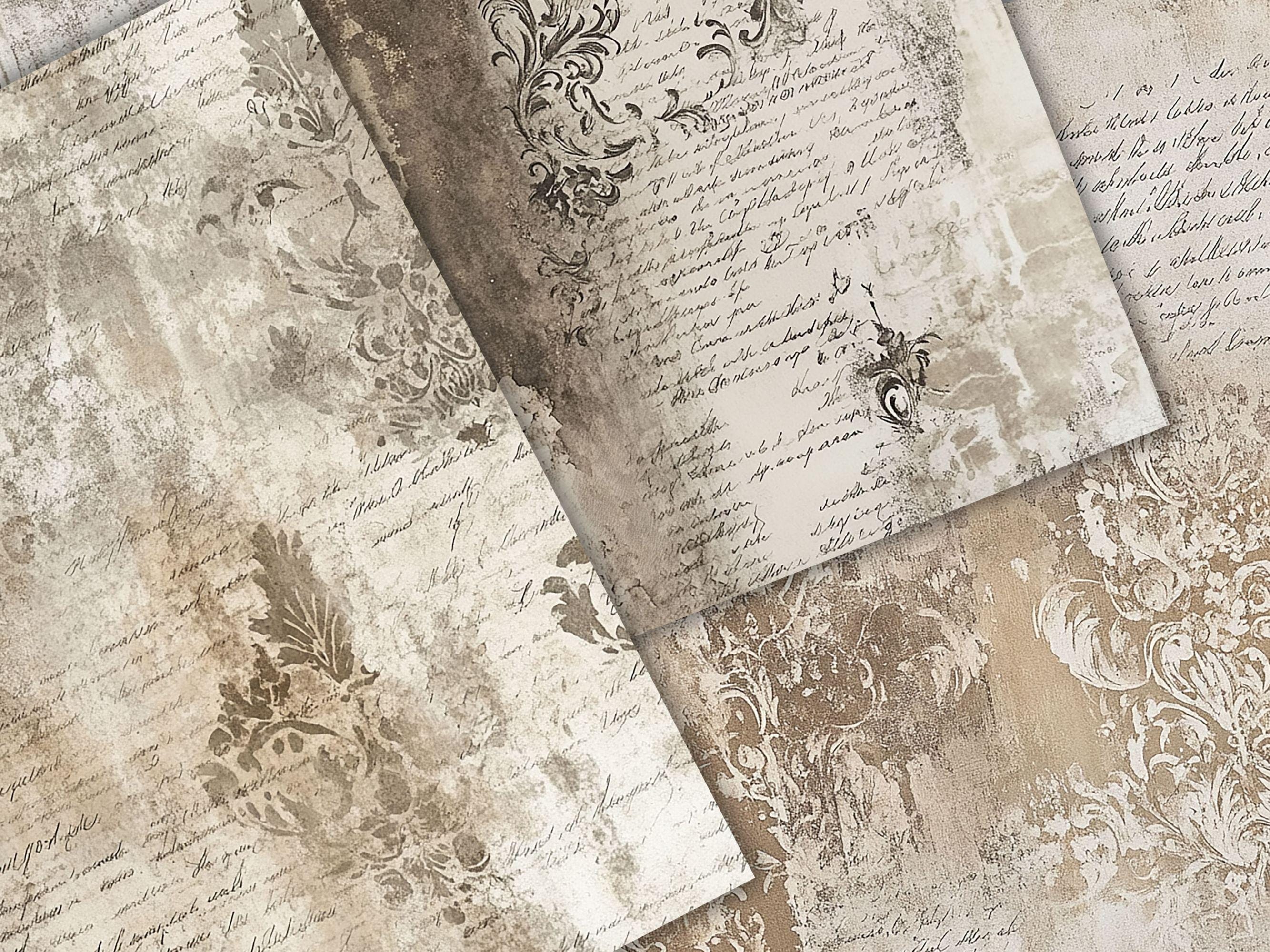 Vintage Damask Script Digital Paper Bundle, Taupe Ephemera Backgrounds ...