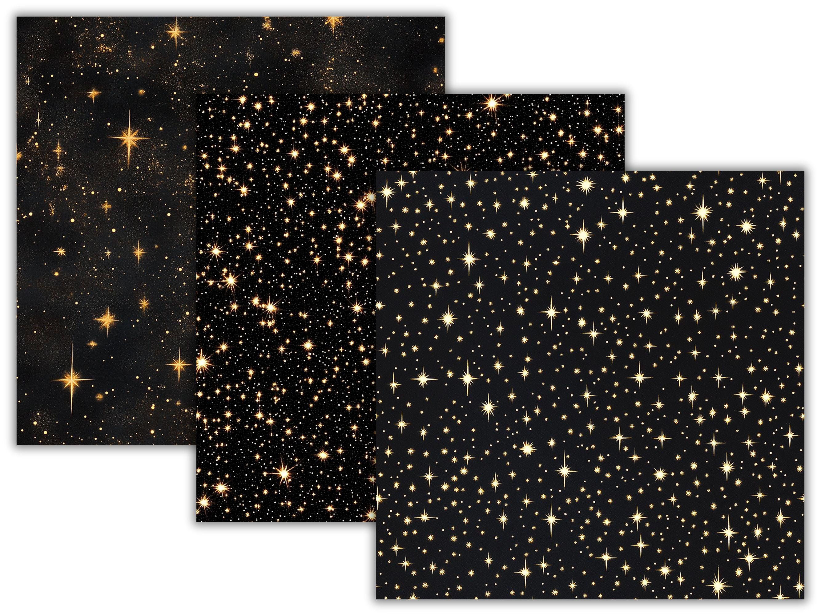 Golden Starry Night Digital Paper Pack, 26 Seamless Gold Stars ...