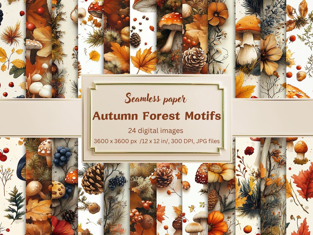 Autumn Forest Motifs Seamless Digital Paper Pack | 24 Fall Backgrounds ...