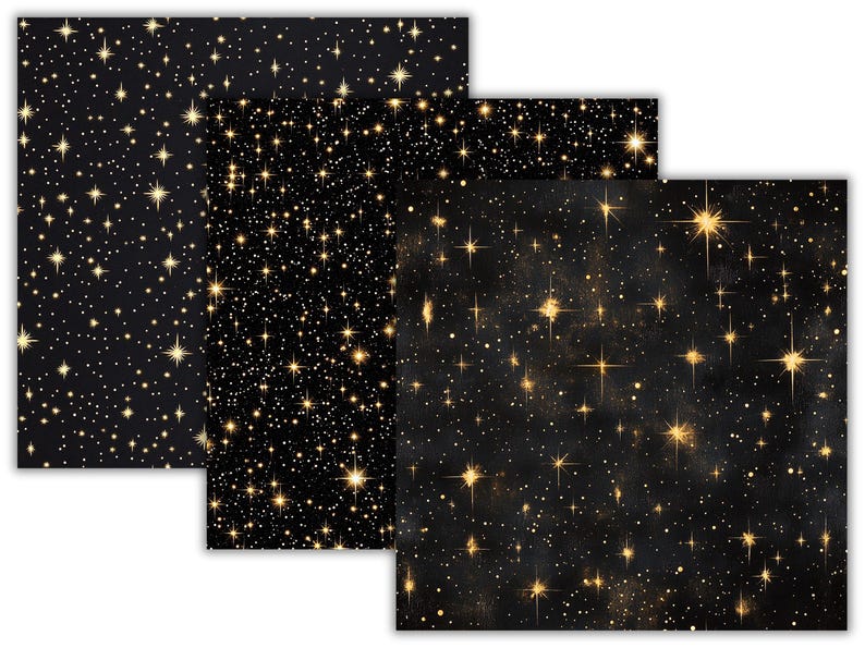 Golden Starry Night Digital Paper Pack, 26 Seamless Gold Stars ...