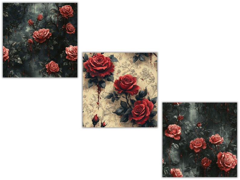 Bloody Red Roses Digital Paper, Seamless Halloween Backgrounds, Dark ...