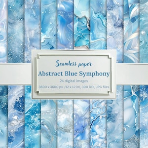 Abstract Blue Symphony Seamless Digital Paper Pack, Fluid Marble Abstract Backgrounds, Frosted Glass Textures